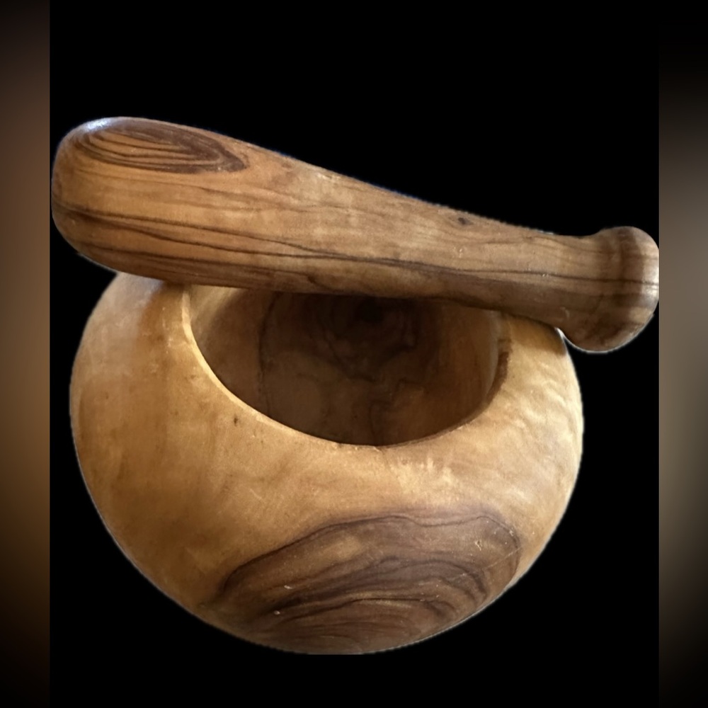 Artisan Handmade Wooden Rich Olive Wood Mortar and Pestle Set Spices Herbs OOAK - Picture 9 of 11